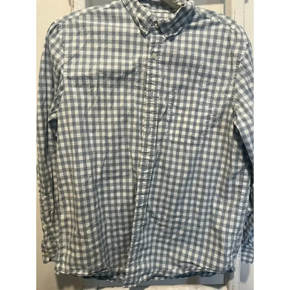 Old Navy Boys Blue White Gingham Button-Up Shirt Size M Long Sleeve Excellent
